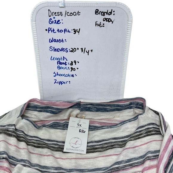 Oddy Pink Gray White Multi Stripe Relaxed Fit 3/4 Sleeve Top 2XL NWT Lightweight - Picture 5 of 11